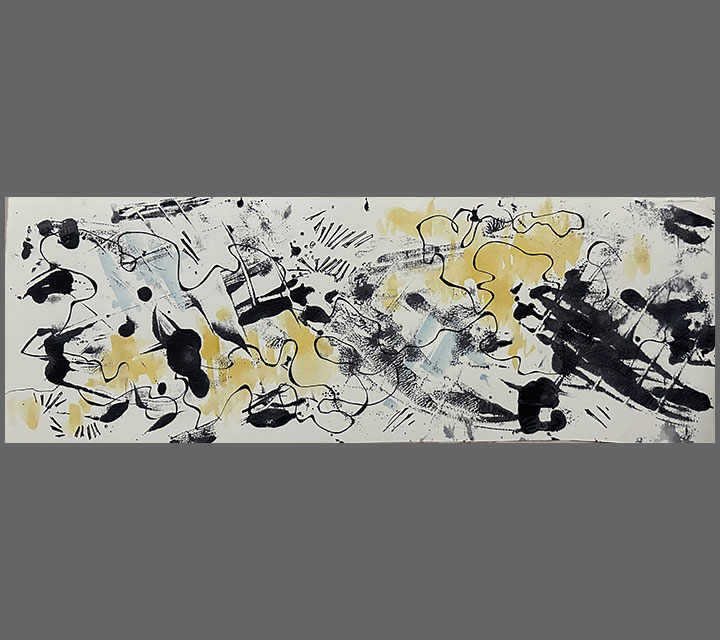 <em>Nosara Beach Walk Series, Jazz</em>, Ink, Acrylic, and Watercolor, 6" x 15"